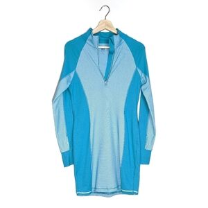 Title Nine Super Power Blue Mock Neck Long Sleeve Activewear Half Zip Dress